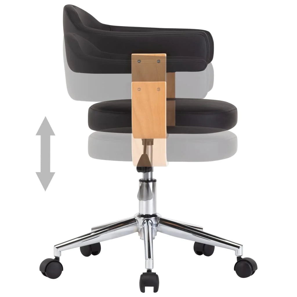 Sedia girevole da ufficio/studio in legno curvato e similpelle nera 02_0024152