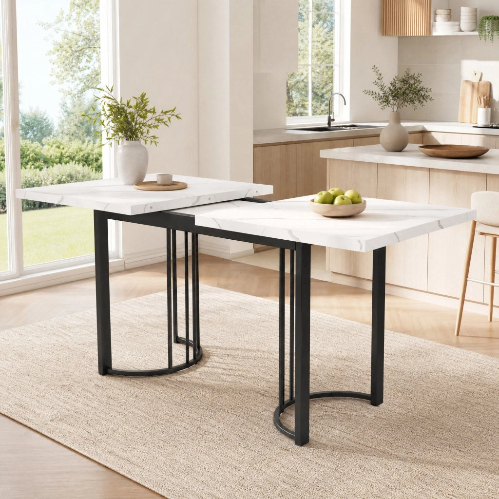Tavolo da pranzo allungabile 140-179,5x80 cm in MDF e metallo, bianco e nero