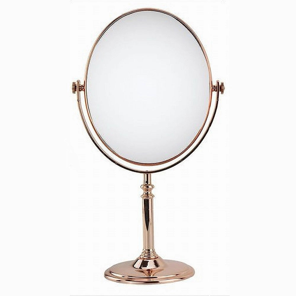Trade Shop - Specchio Tavolo Make Up Trucco Accessorio Bagno Oro Rosa Donna 28 Cm Ovale 69416 -