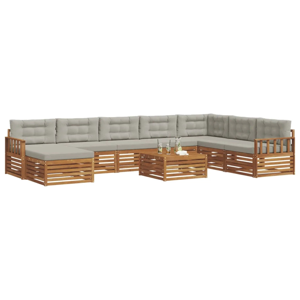Set di divani da esterno 9 pcs Grigio Naturale e Chiaro