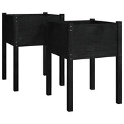 2 pz Fioriere | Cassetta per fiori | Vaso da Giardino Nere 50x50x70 cm in Massello di Pino