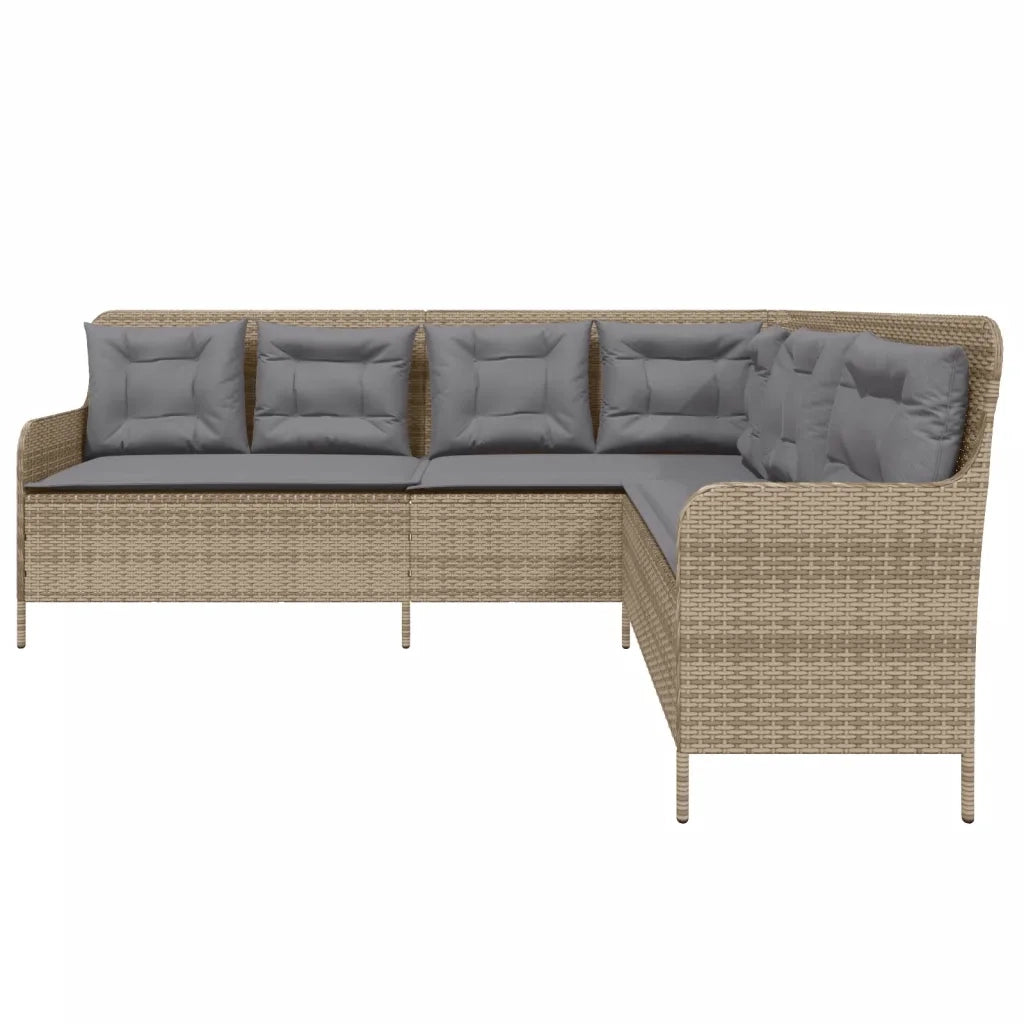 Divano da Giardino con Cuscini a L Beige in Polyrattan