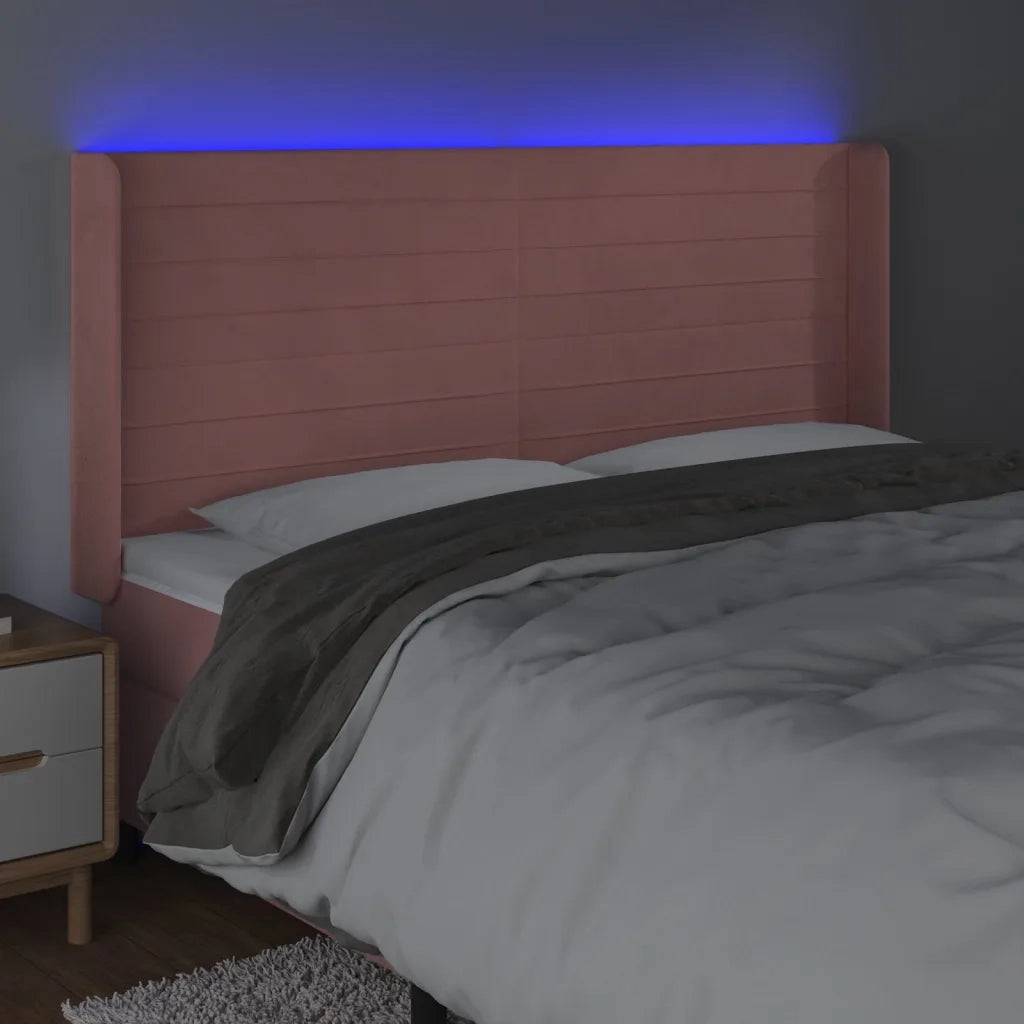 Testiera a LED rosa 163x16x118/128 cm in Velluto