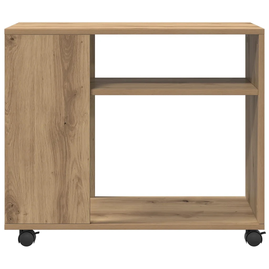 Tavolino con Ruote Rovere Artigianale 70x35x60 cm in Truciolato 853154