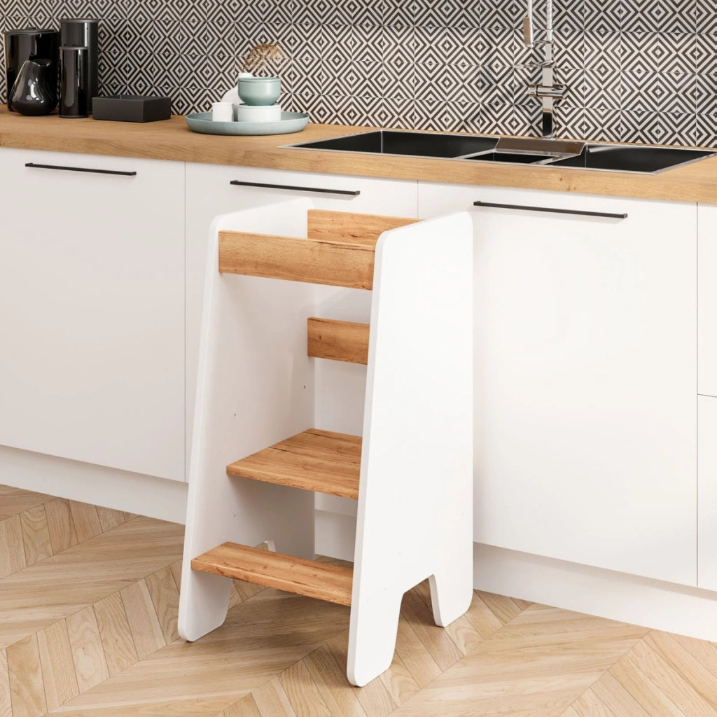 Torre Montessoriana Kitchen Helper Bianco e Quercia