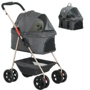 Passeggino per Cani 3 in 1 Pieghevole con Borsa Trasportino e Cestino Inferiore, Grigio