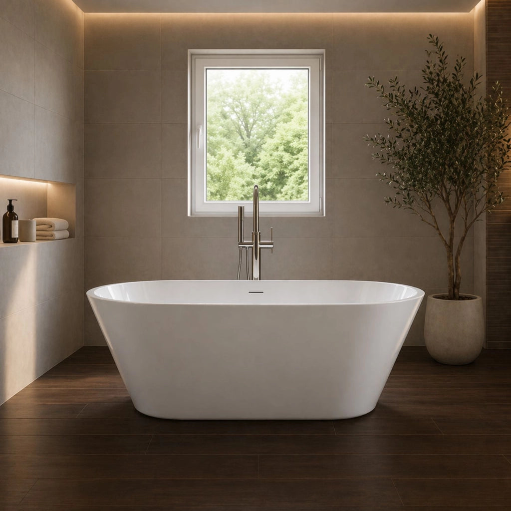 Vasca da bagno free standing ovale acrilico bianco lucido 138 x 57 x 75 cm