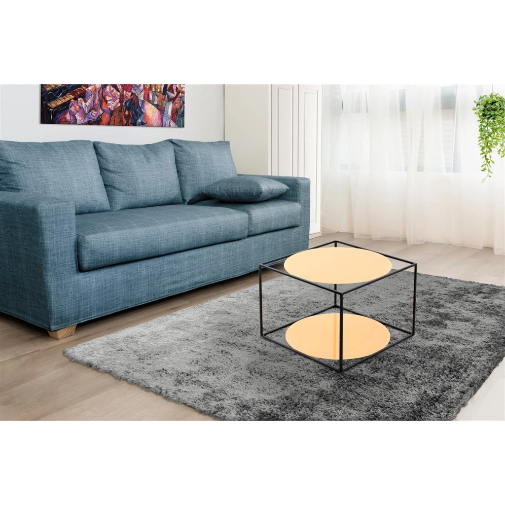 Tavolino Cody 110 in metallo nero e vetro arancio