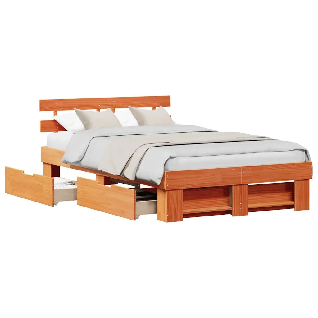 vidaXL Struttura del letto Marrone 135 x 190 cm Legno di pino massello
