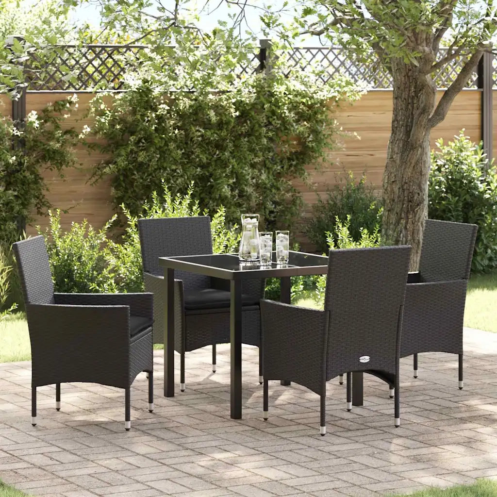 Set da Pranzo per Giardino con cuscino 5 pcs Nero polyrattan 3379773
