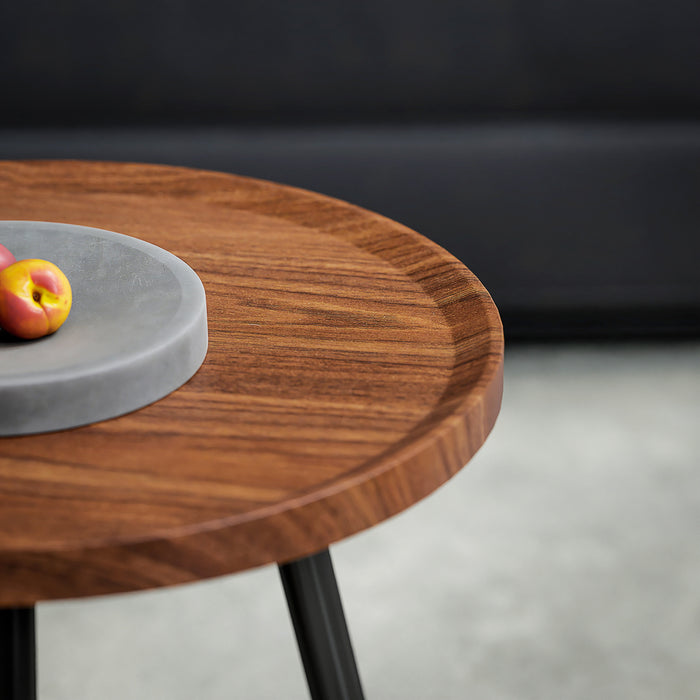 Set 2 Tavolini da Salotto Sovrapponibili in MDF e Gambe in Metallo Colore Legno Scuro