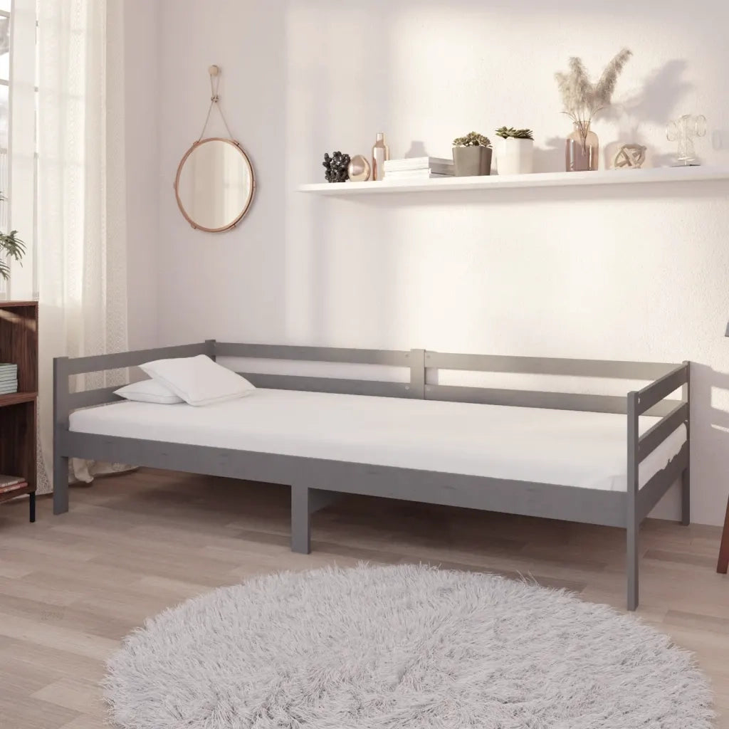 Divano letto | Sof¨¤ letto | Letto singolo con Materasso 90x200 cm Grigio in Legno di Pino
