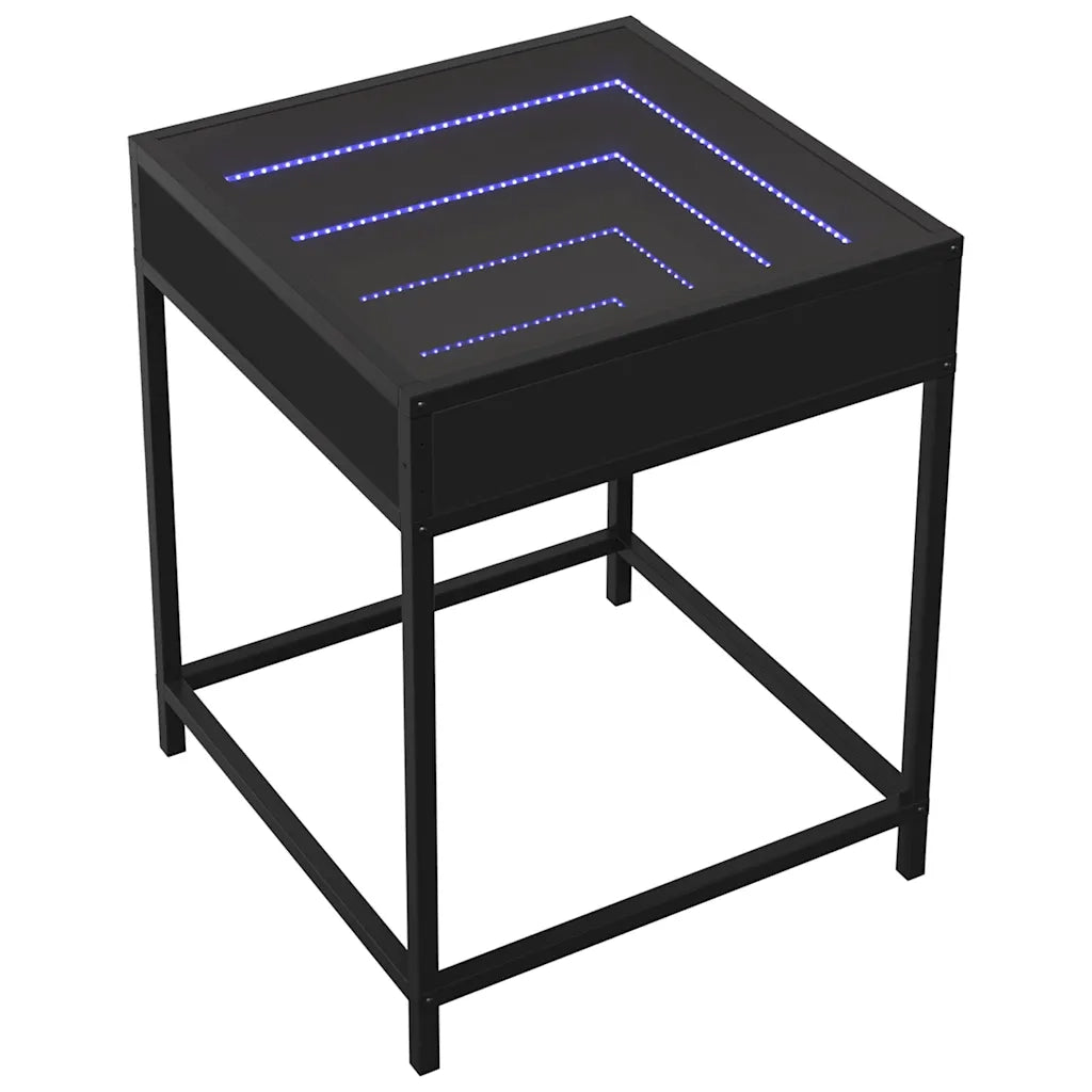 Comodino | Armadio da Notte | Mobiletto da notte con LED Infinity Nero 40x40x51 cm