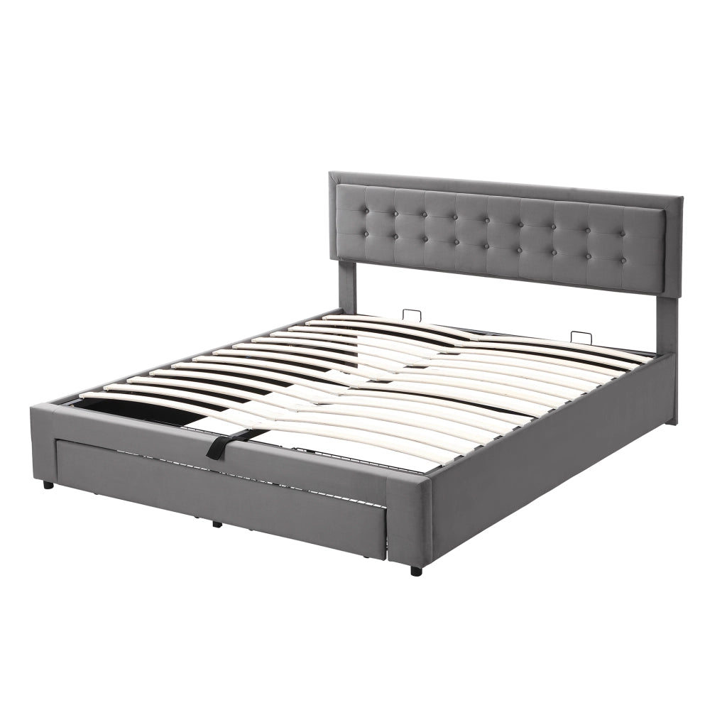 Letto contenitore – 160x200 cm – cassetti rete – velluto grigio