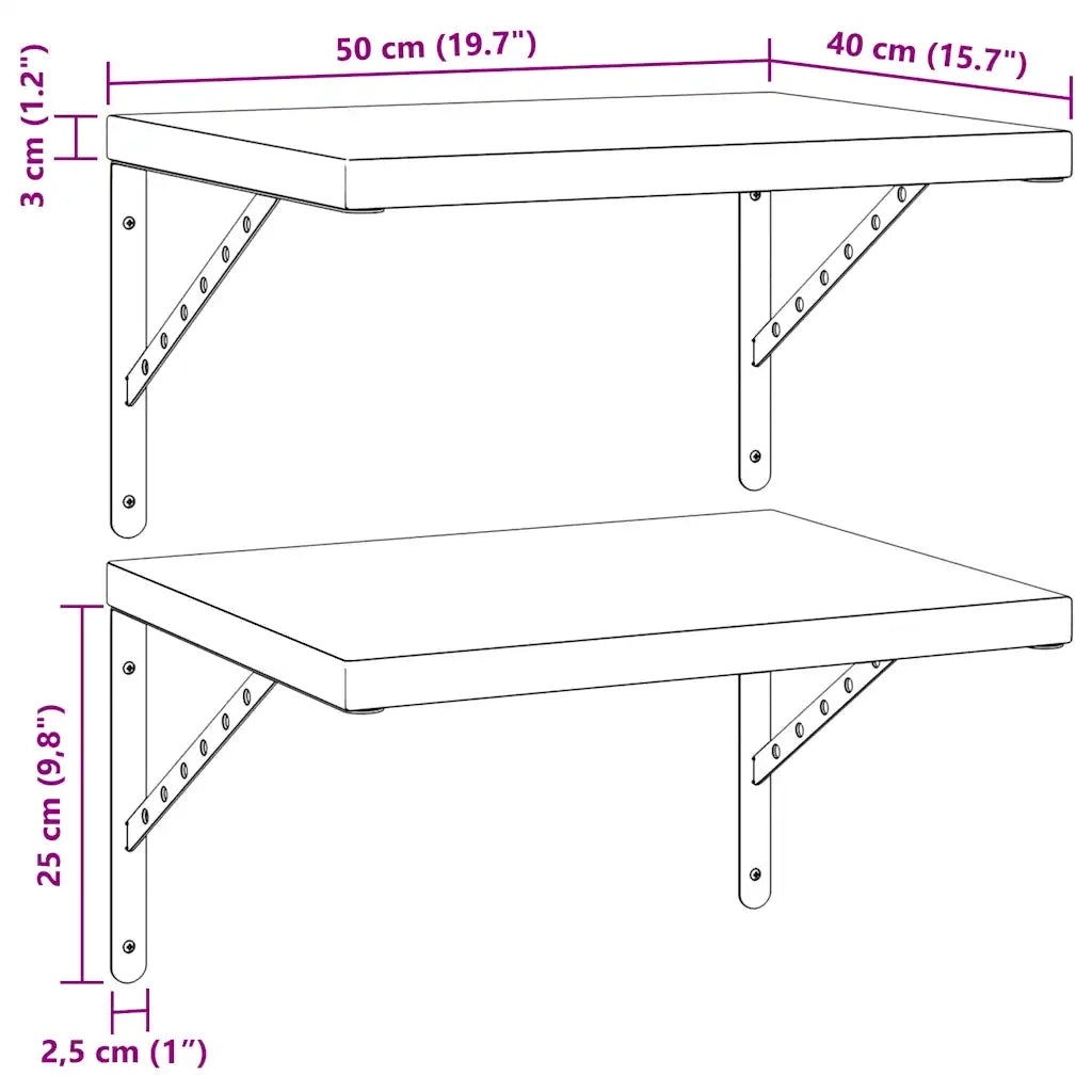 vidaXL Mensole a Muro 2 pz 50x40 cm Argento in Acciaio Inossidabile