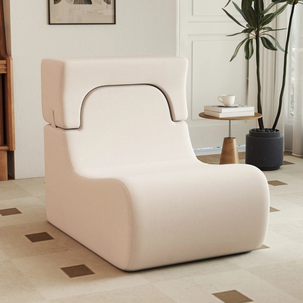 Sedia da pavimento per adulti divano pigro con poggiatesta staccabile, Sedia comoda da lettura Beige chiaro-Divani da terra