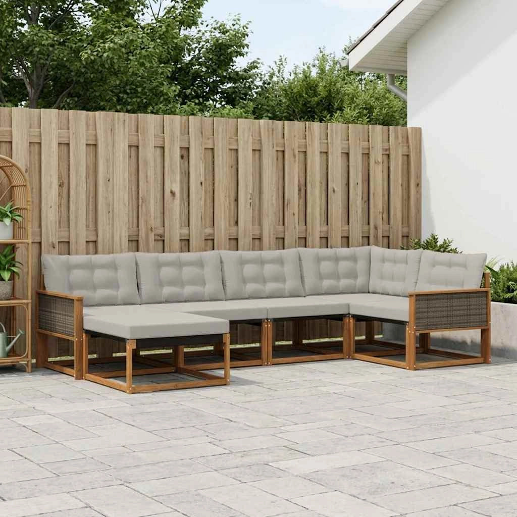 Set di divani da esterno 6 pz Naturale e Grigio Chiaro 3381531
