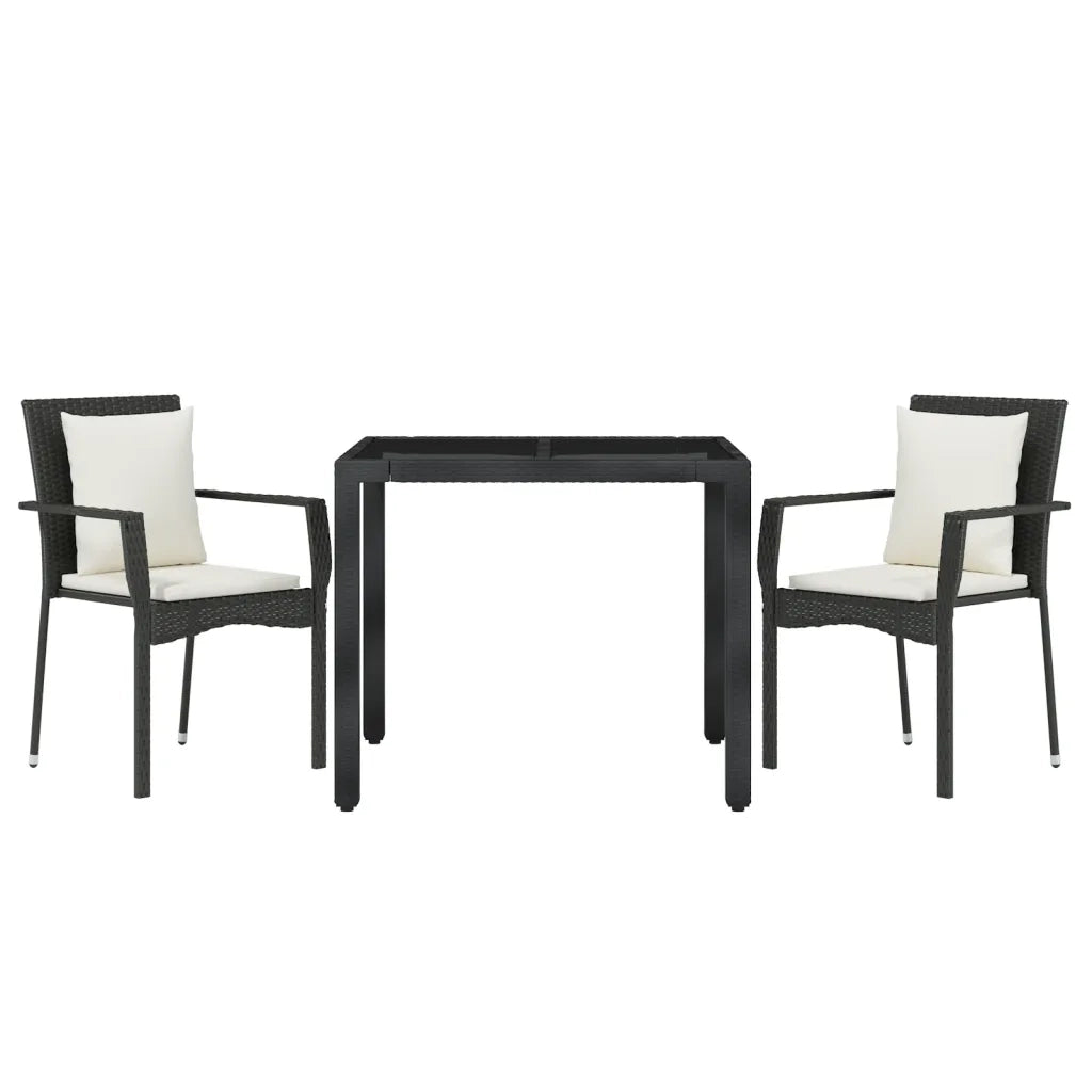 Set da Pranzo da Giardino 3 pz con Cuscini Nero in Polyrattan 3157951