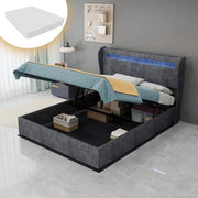 Letto Contenitore Imbottito con LED ¨C MINIMAL ¨C Grigio 140x200 con Materasso