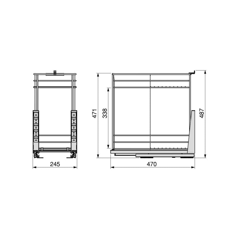 Portabottiglie estraibile TitaneMax con chiusura soft, lato sinistro, 3 vassoi, unità 200mm, Acciaio, Grigio Antracite