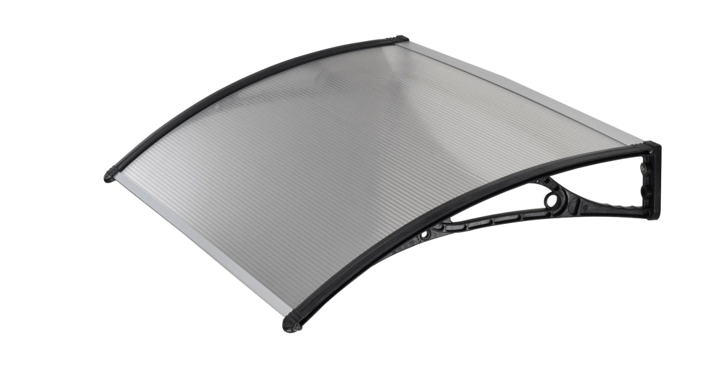 Pensilina tettoia, abs nero, policarbonato alveolare trasparente 100x60cm da esterno Fredi