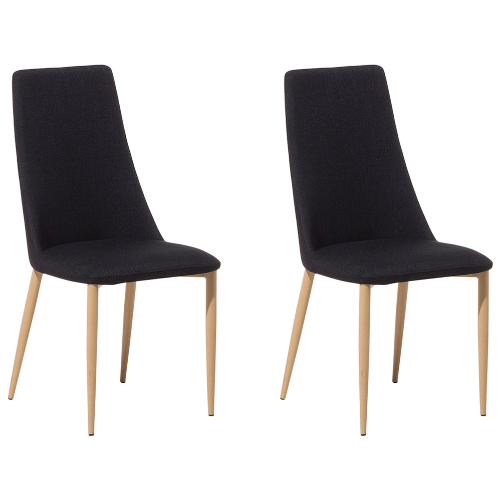 Set di 2 sedie da pranzo con sedile imbottito in tessuto nero e legno chiaro con schienale alto