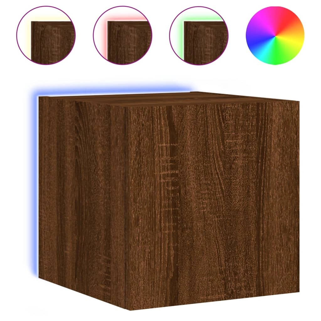 Mobile TV multimediale da parete mensola TV credenza TV mobile TV sala da pranzo soggiorno camera da letto luci LED 2 pezzi rovere 30,5 x 35 x 30 cm marrone 02_0029158