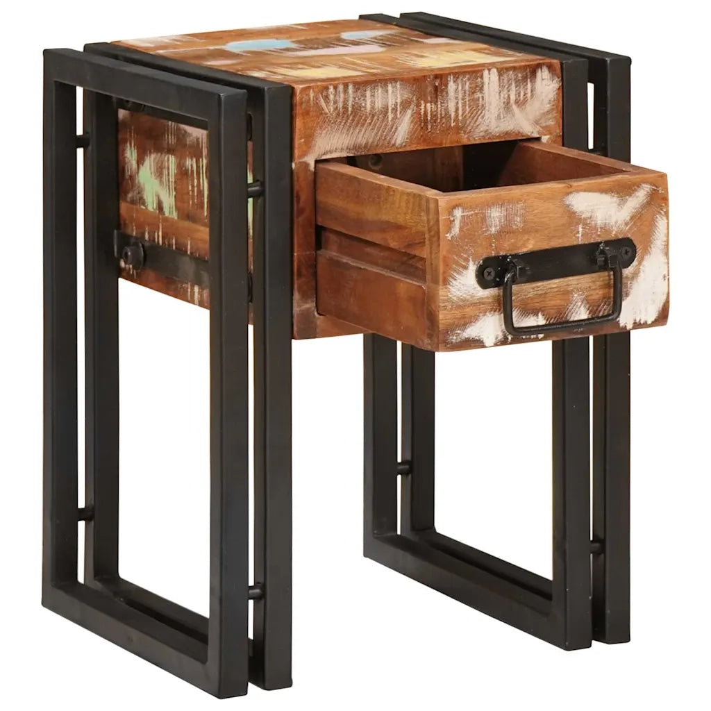 Tavolino con cassetto 30 x 30 x 40 cm Legno Recuperato Massello 4016716
