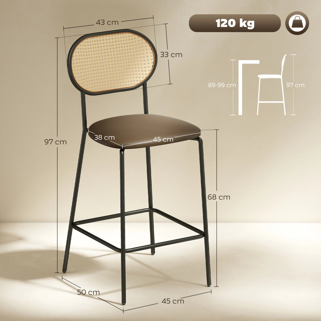 Sgabello da Bar con Schienale in Rattan e Poggiapiedi ¨C Zephmum ¨C Marrone