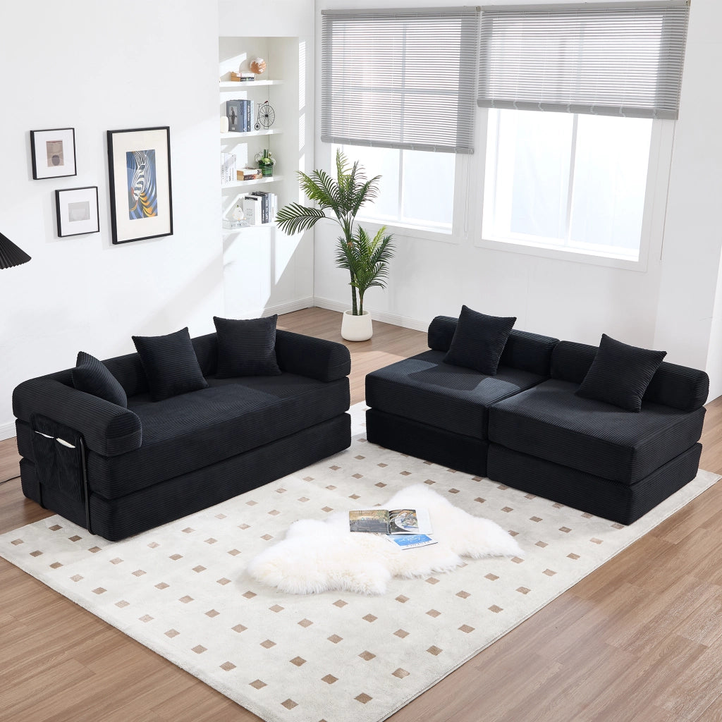 SOFA Modulare 270x180x64 cm in velluto a coste Nero con tasca laterale