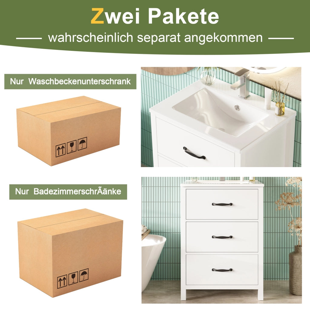 MOBILE BAGNO con Lavabo 61x47x83 cm in MDF e Ceramica Bianco