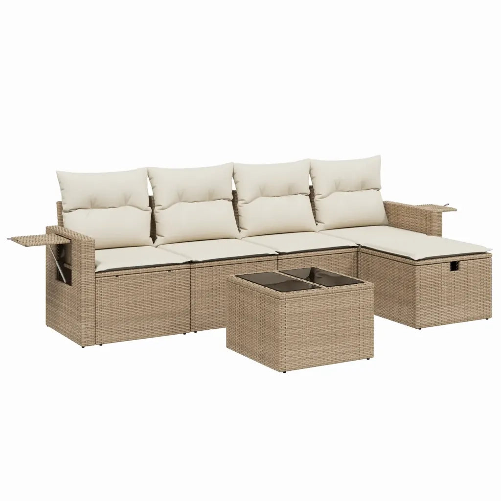 Set Divano da Giardino 6 pz con Cuscini Beige in Polyrattan