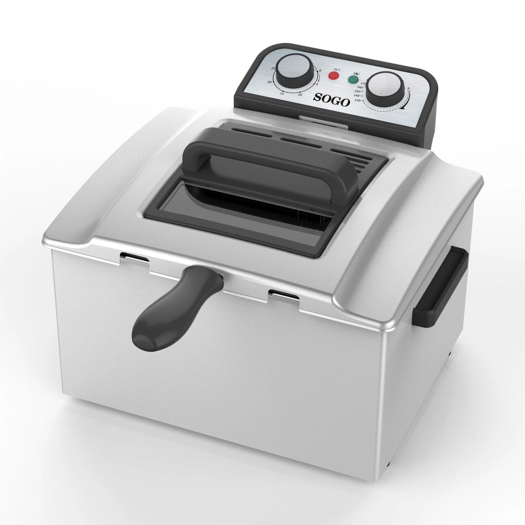 Friggitrice elettrica da cucina, doppio cestello 5 litri, acciaio inox con sistema Cold Zone, temperatura regolabile 130-190°C 3000W - SOGO
