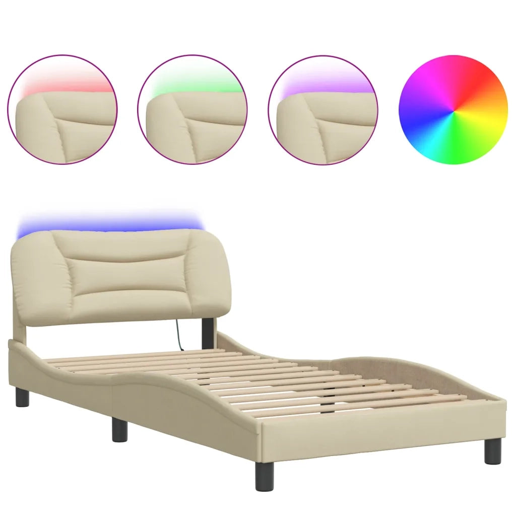 Giroletto con LED senza Materasso Crema 100x200 cm in Tessuto
