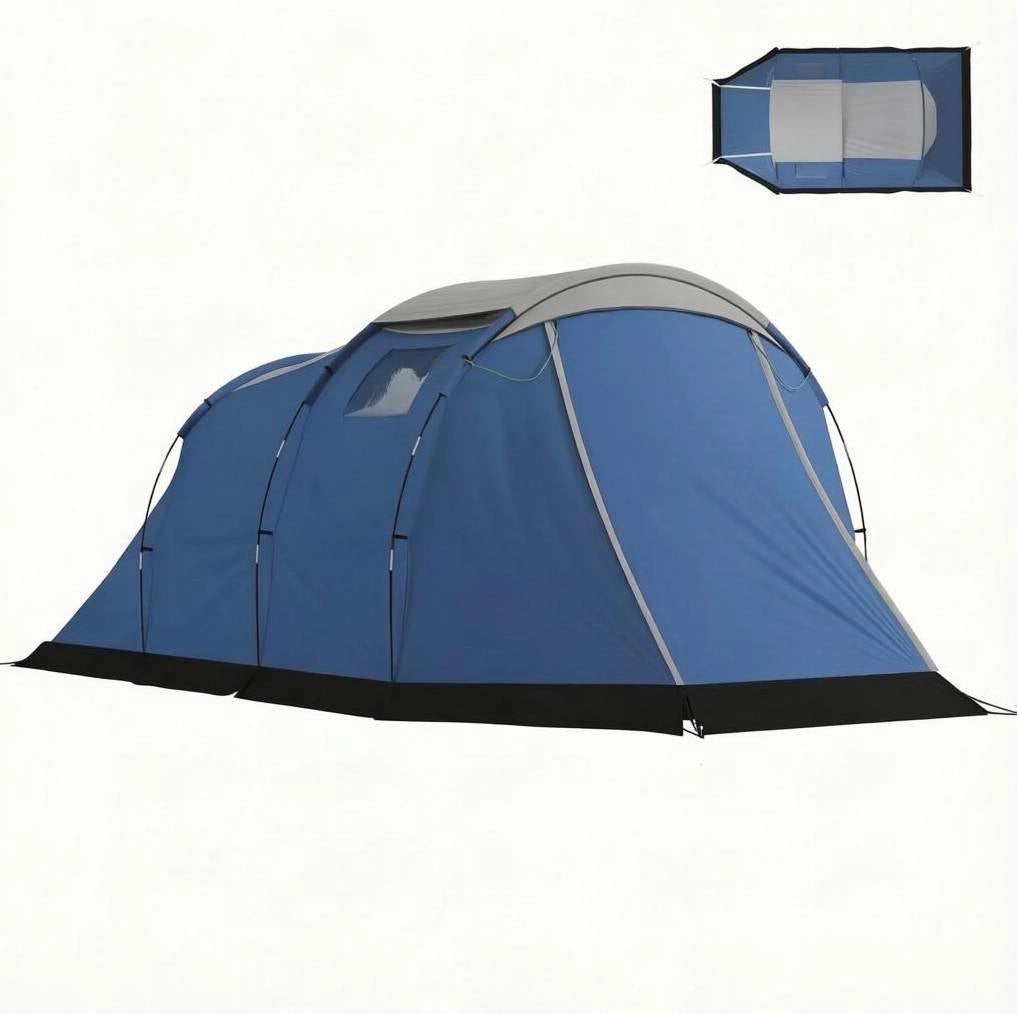 Tenda tunnel da campeggio 3-4 posti impermeabile 3000 mm; doppio tetto; blu