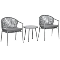 Set da Giardino con 2 Poltrone e Tavolino da Caffè in Rattan PE con Cuscini, Grigio