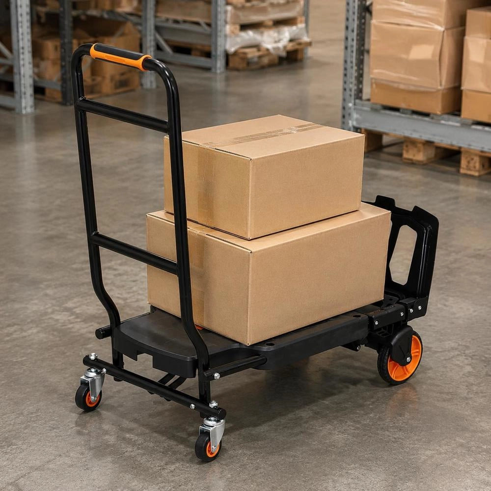 2-in-1 Folding Hand Truck, 136kg Load Capacity, Aluminum Alloy & Carbon Steel, Platform Trolley For Loading & Transport Tasks Indoors & Outdoors