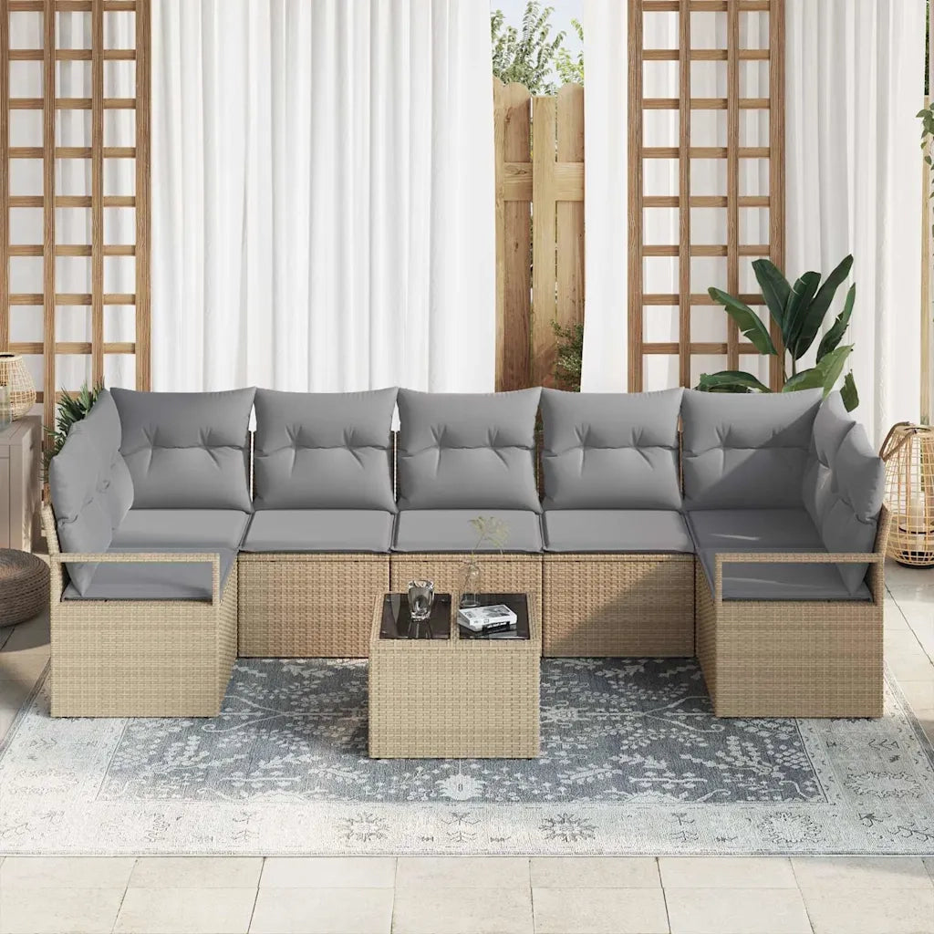 Set di divani 8 pcs Beige e grigio polyrattan