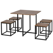 SET 5 PEZZI TAVOLO BAR CON SGABELLI IN STILE INDUSTRIALE PER CUCINA, CASA O RISTORANTE, NERO E COLOR LEGNO