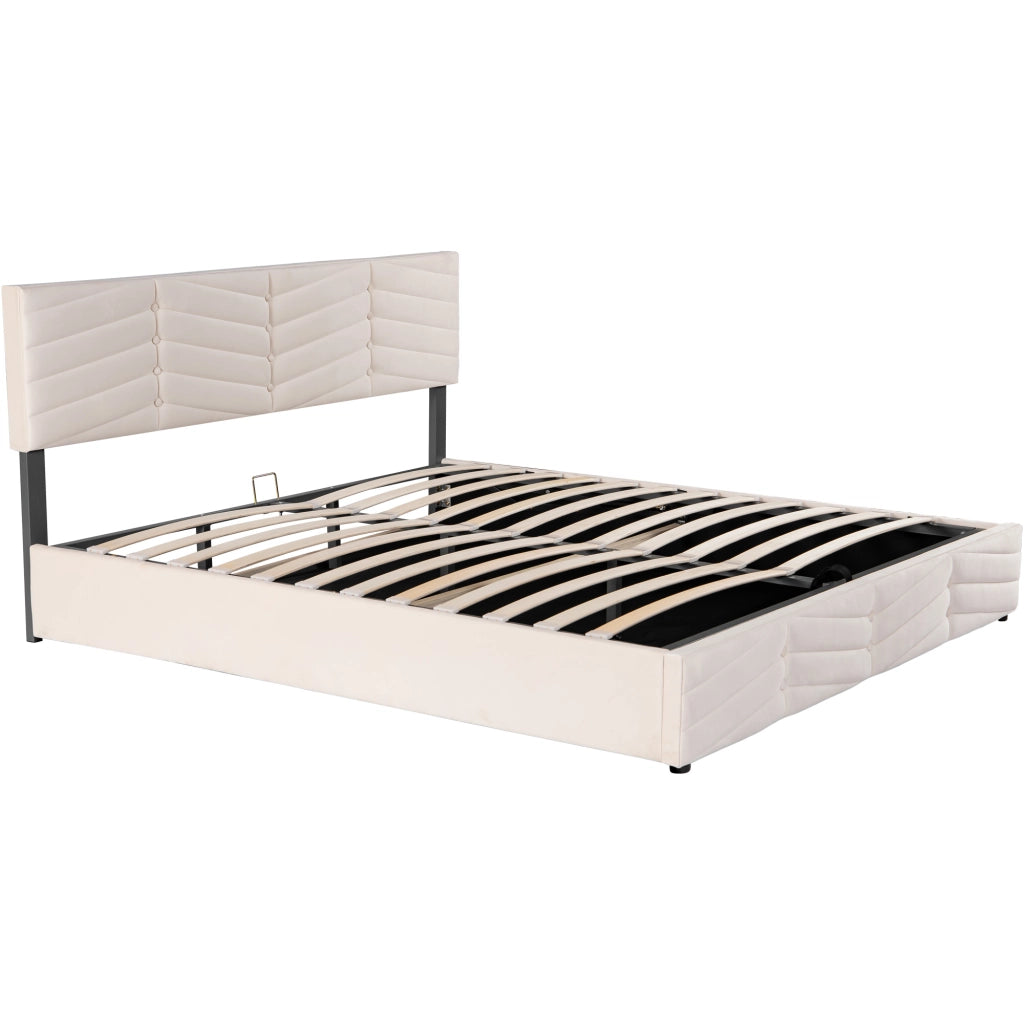 Letti contenitori 180x200 cm; testiera regolabile; velluto beige (Senza materasso)