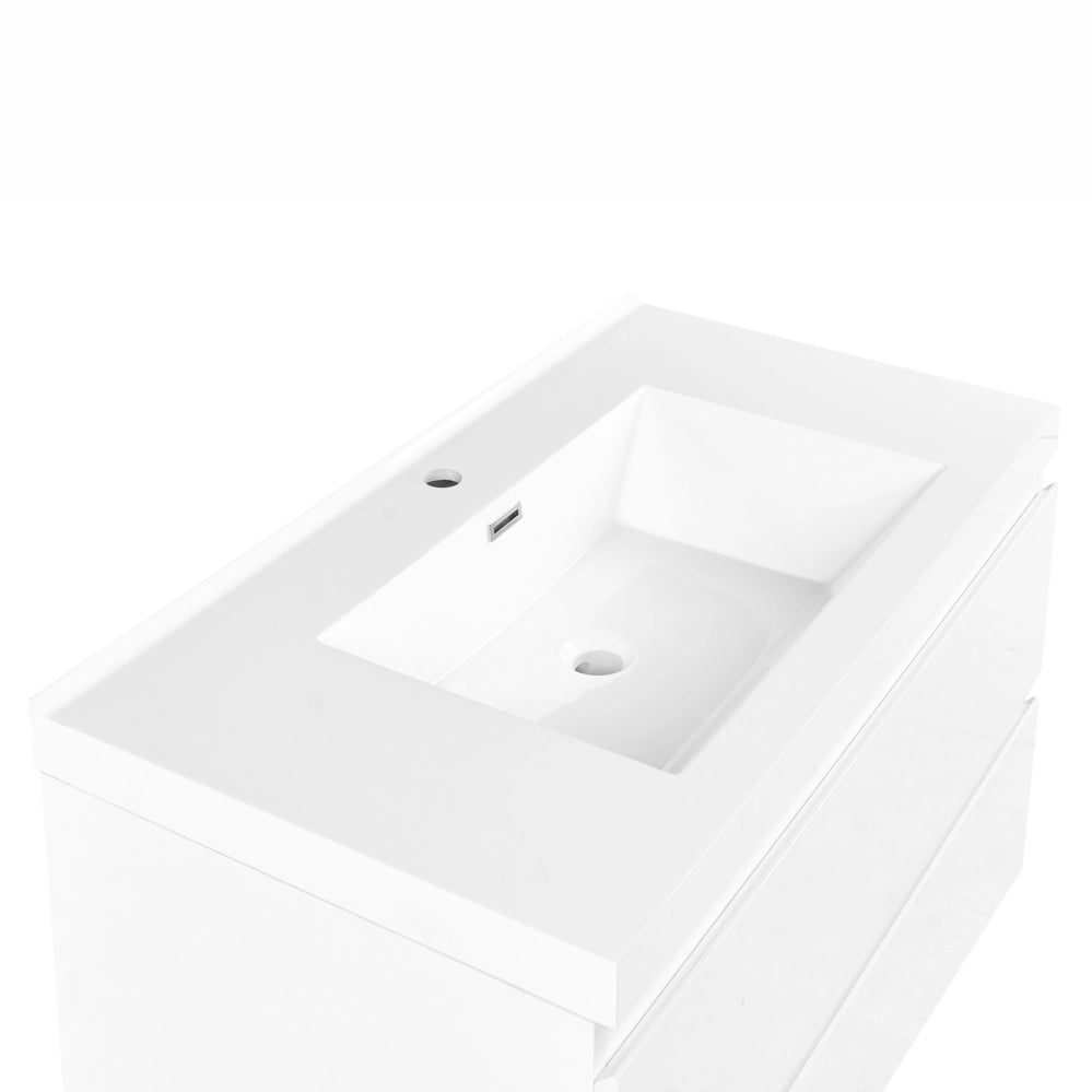 Mobile bagno sospeso bianco 90 x 50 cm con 2 cassetti e lavabo