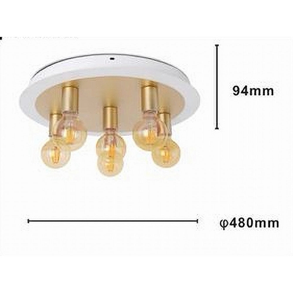 Trade Shop - Plafoniera A Soffitto In Metallo Oro Bianco Con 5 Luci Lampada Attacco E27 32675 -