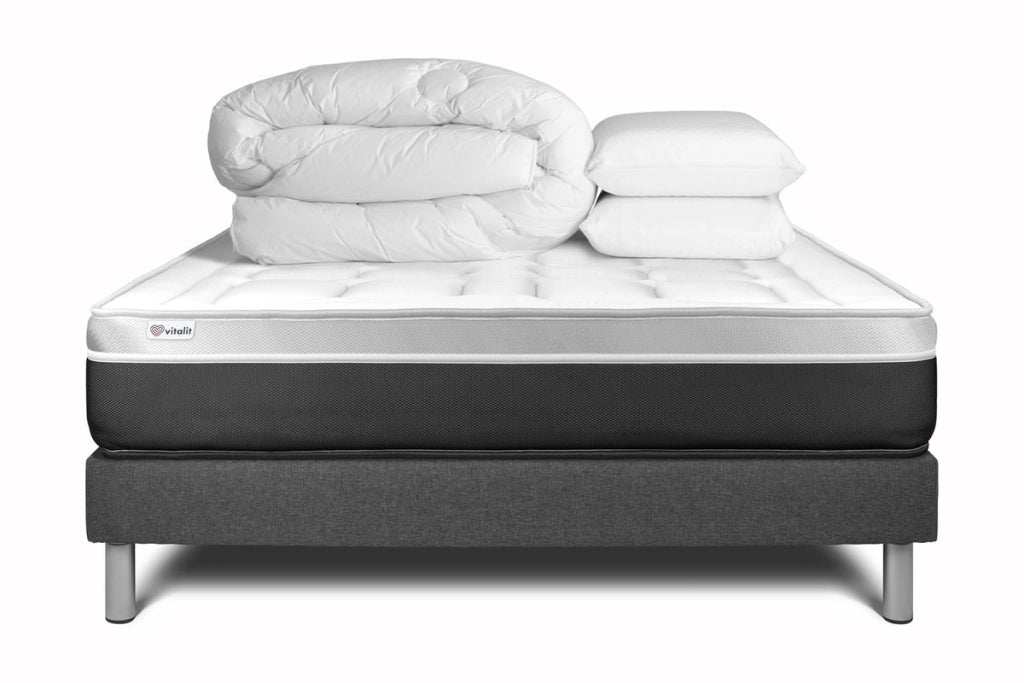 Pacchetto letto completo - Materasso 200x200cm + Box spring con doghe (kit) + 2 cuscini + Piumino - Vital Soft