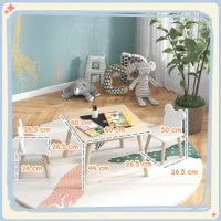 Set Tavolo 3 in 1 e 2 Sedie per Bambini con Schienale a Orsetto, Età 3-6 Anni, Colore Legno