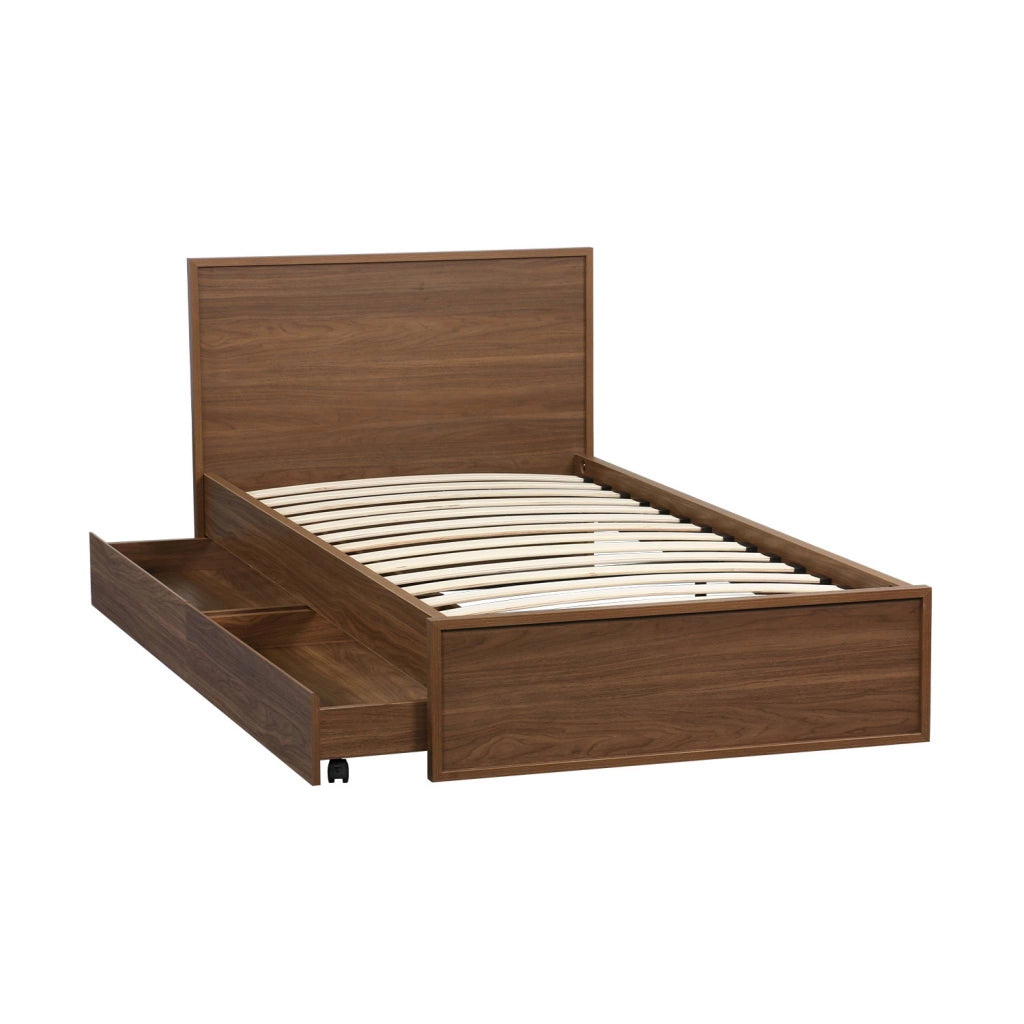 Letto con rete a doghe e testiera 90cm + 2 cassetti decorazione legno,
