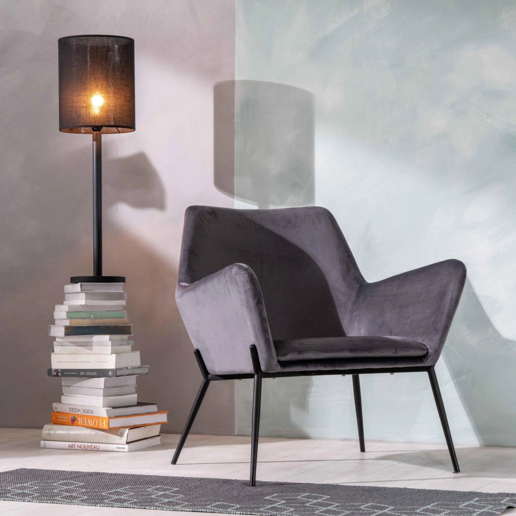 Poltrona 71,5x54xH70 cm in Velluto Gin Antracite e Nero