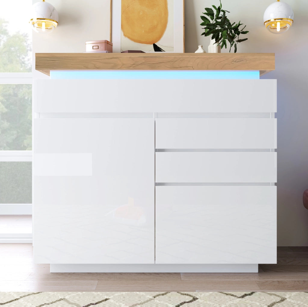 Credenza con illuminazione LED controllabile tramite app; 115 x 110 x 39 cm; bianca