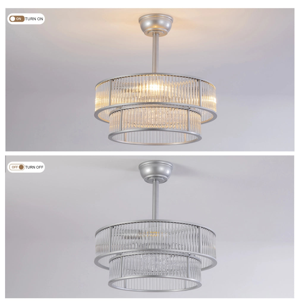 Ventilatore da soffitto 19" con luci, controllo app e telecomando, 6 velocità, argento