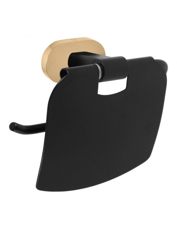 Portarotolo YUKON con coperchio in ottone nero oro 13,6 cm