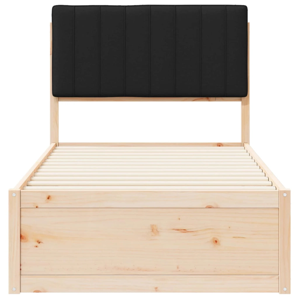 Letto con Testiera Rivestita Nero 90 x 190 cm Pino massello